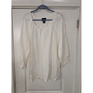 Cynthia‎ Rowley White Linen Blend Embroidered Tunic Top Plus Size 1X coastal
